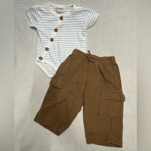 Rabbit + Bear Striped Blue and White Onesie with Brown Gymboree Pants Set